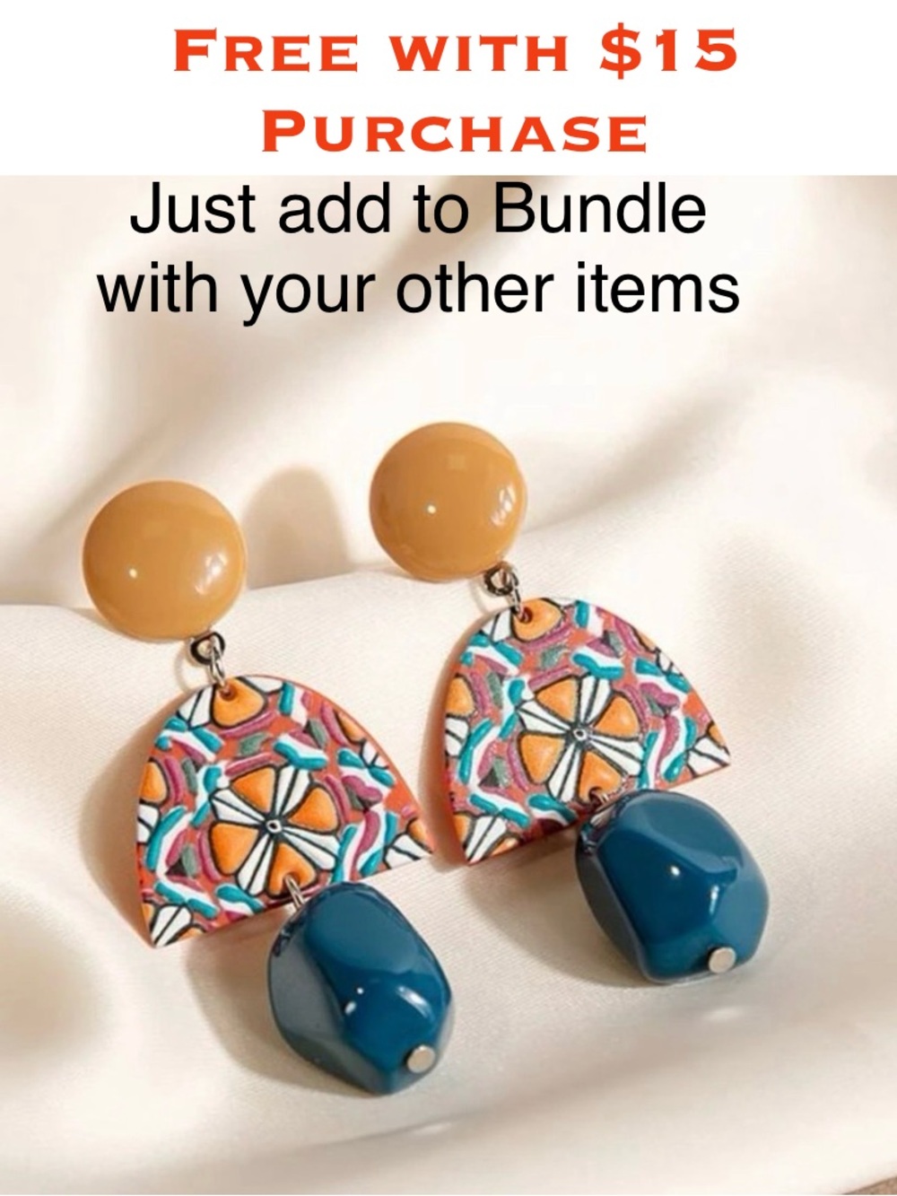 🍒Brand New Colorful Geometric Drop Earrings in Teal, Gold & Orange $7 Min.Purch